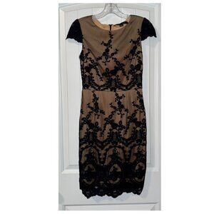 Cynthia Steffe Black Lace Sheath Dress Nude Lining Illusion Fitted - Size 0